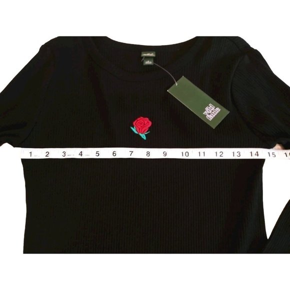 NWT Wild Fable Size M‎ Rose Embroidered Ribbed Knit Long Sleeve Bodycon Dress - Picture 8 of 10